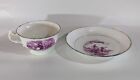 Antique Pink Luster Ware Early 19thc Tea Cup And Saucer Hunting Fishing Painted