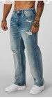 Men s Ripped Jeans Straight Leg Blue Denim Distressed 100  Cotton Casual Pants