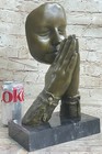 Praying In The Hand Of God Bronze Statue Figurine On Marble Pedestal Sculpture