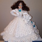 Vintage Crocheted Dress Doll Southern Belle Bride Blue Flowers Large 17  Tall