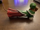 Dachshund Dog Figurine Wearing Green Hat Green   Red Outfit Reading Book