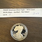 Proof American Silver Eagle With Case - 1 Oz  999 Silver Verified - 2019 - Lot H