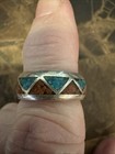 Vintage Navajo Sterling Silver Turquoise   Coral Band Ring Sz 6 Buy It Now