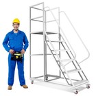 6 Step Rolling Ladder Industrial Warehouse Mobile Stairs Max 1213lbs With Wheels
