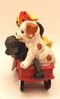 Christmas Ornament  Dogs In Red Wagon Resin Puppies 4 Sale Vintage