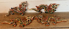 Chinese Asian Antique Carved Polychrome Wood Panels Dragon Set Of 4 Pieces