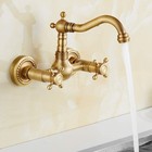 Antique Brass Wall Mount Kitchen bath Sink Faucet Dual Cross Handles Mixer Tap