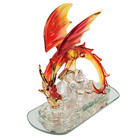 Vintage Fantasy Glass Fiery Red Dragon Figurine Perched Mirror