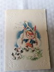 Vtg 1940s Greeting Card    lucky Wishbone    Puppy Embossed