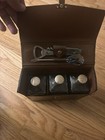 Vintage Travel Bar Set Leather Case 3 Glass Flasks Scotch Gin Bourbon Irvin Ware