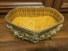 Vintage Gold Ormolu Filigree Beveled Glass Jewelry Box Casket Trinket Rare 8   