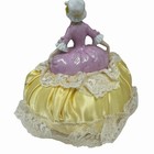 Vintage Porcelain Half Doll  Pin Cushion Pink Yellow