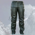 Full Side Leg Laces Men s Genuine Black Leather Pants Five Pockets Jeans Pant