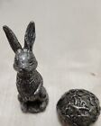 Vintage Miniature 1 75  Pewter Metal Bunny Rabbit Figurine Cabbage 