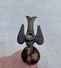 Antique Victorian Metal Sewing Bird Clamp With Large Burgandy Pin Cushion