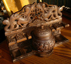 Rare C1900 Antique Anglo Indian Carved Lion Dragon Pipe Rack   Tobacco Jar