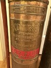 2 Vintage Antique Fire Extinguisher    stempel Kontrol       alert    Copper Brass Lot
