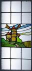 Windmill Scene Large Old English Leaded Stained Glass Window 19 5  X 40 5 