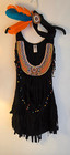 2pc Adult Large Black Faux Suede Dress W beading   Fringe Halloween Cosplay  Euc