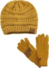 Unisex Mustard Cable Knit Beanie   Touchscreen Gloves Set - Winter Essentials