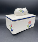 Vtg 3d Sleeping Cat Trinket Box W  Lid Hand Painted Floral Er Alcoba  a Portugal