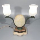 Art Deco Period Vintage French Table Lamp  Marble  Wrought Iron   Frosted Shades