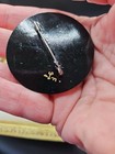 Vintage Russian Hand Painted Black Lacquer Floral Wooden Brooch pin Signed