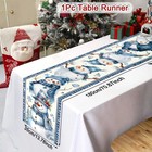 Blue Snowman Christmas Table Runner Table Cloth 2026 New Year Winter Table Cover