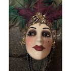 Signed   Numbered Vintage Art Deco Flapper Lady Wall Mask Porcelain Feather Bead