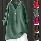 Plus Size Womens Cotton Linen Shirt Blouse Ladies Long Sleeve Baggy Tunic Tops