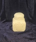 Victorian Milk Glass Dresser Powder Jar Square W  Lid Embossed  