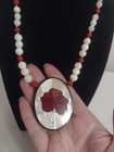Lee Sands Hibiscus Flower Mother Of Pearl Shell Inlay Pendant Necklace Vintage 