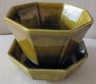 Vintage Haeger Pottery Octagon Flower Pot W attached Saucer