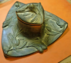 Signed Dominique Alonzo Antique Bronze Inkwell Art Nouveau With Pine Cones