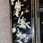 2 Vtg Asian Black Lacquer Mother Of Pearl Wall Panels Oriental Geishas 12x36   