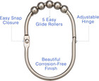 2lb Depot Wide Shower Curtain Rings hooks Set  Decorative Brushed Satin Nickel F