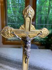 Antique Metal Cast Ornate Gilded Gilt Gold Cross Crucifix Stand Germany German