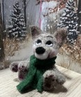 Needle Felted Gray Fox With Green Scarf