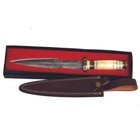 Theboneedge 13 5  Damascus Blade Hunting Knife White Horn Handle With Sheath