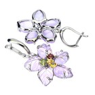 Valentine 925 Silver Earrings Amethyst Leaf Carving 26ct Handmade Gemstone