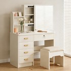 Vanity Table Set Makeup With Multi Functional Mirror Stool Drawer Makeup Desk