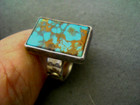 Southwestern Pilot Mountain Turquoise Sterl Silver Rectangular Ring W  Stampwork