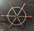 Vintage Original 21    Chromed Bronze Nautical Ship Yacht Wheel W  Teak Handles