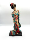 Vintage Japanese 16  Geisha Doll In Blue And Red Kimono