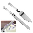 Clear Silver Cake Knife And Server Set  Steel  Blades With Crystal Handles