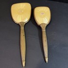 Vintage Vanity Set Hand Mirror And Hairbrush Set Gold-plated Ornate Roses Flaw