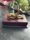 Vintage Brass Greyhound Dog On Cherry Wood Box
