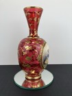 Antique Bohemian Moser Gold Leaf Cranberry Glass Portrait Vase C 1890 Excellent 