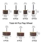 44 Pack 7 Size 80 Grit 1 4  Abrasive Flap Wheel Sander Set  Aluminum Oxide Fl   