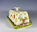 Temptations Gingham Garden Floral Butter Dish 